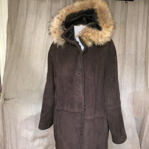 Dana Buchman Brown Utility Jacket with Faux Fur Hood